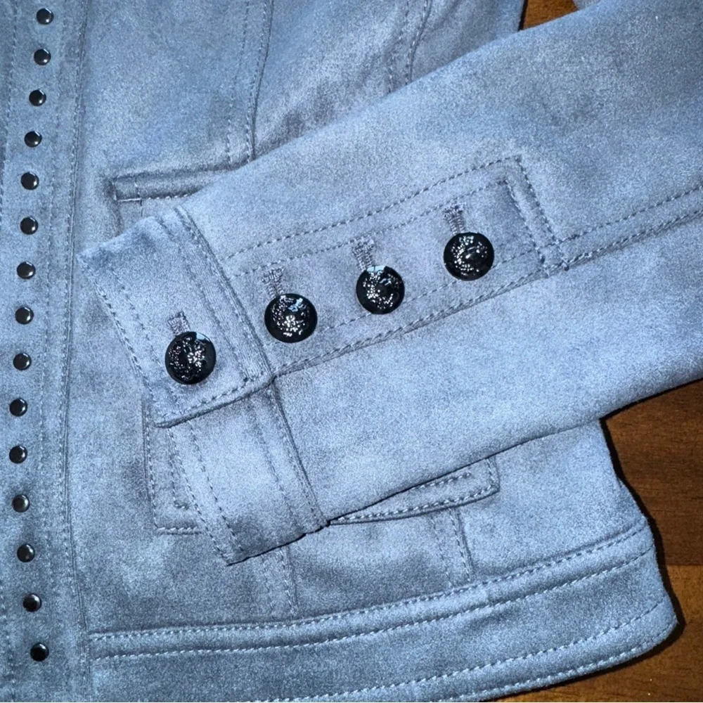 NWT $175 White House Black Market Indigo Blue Ultrasuede Studded Jacket Size 2 - Picture 3 of 13
